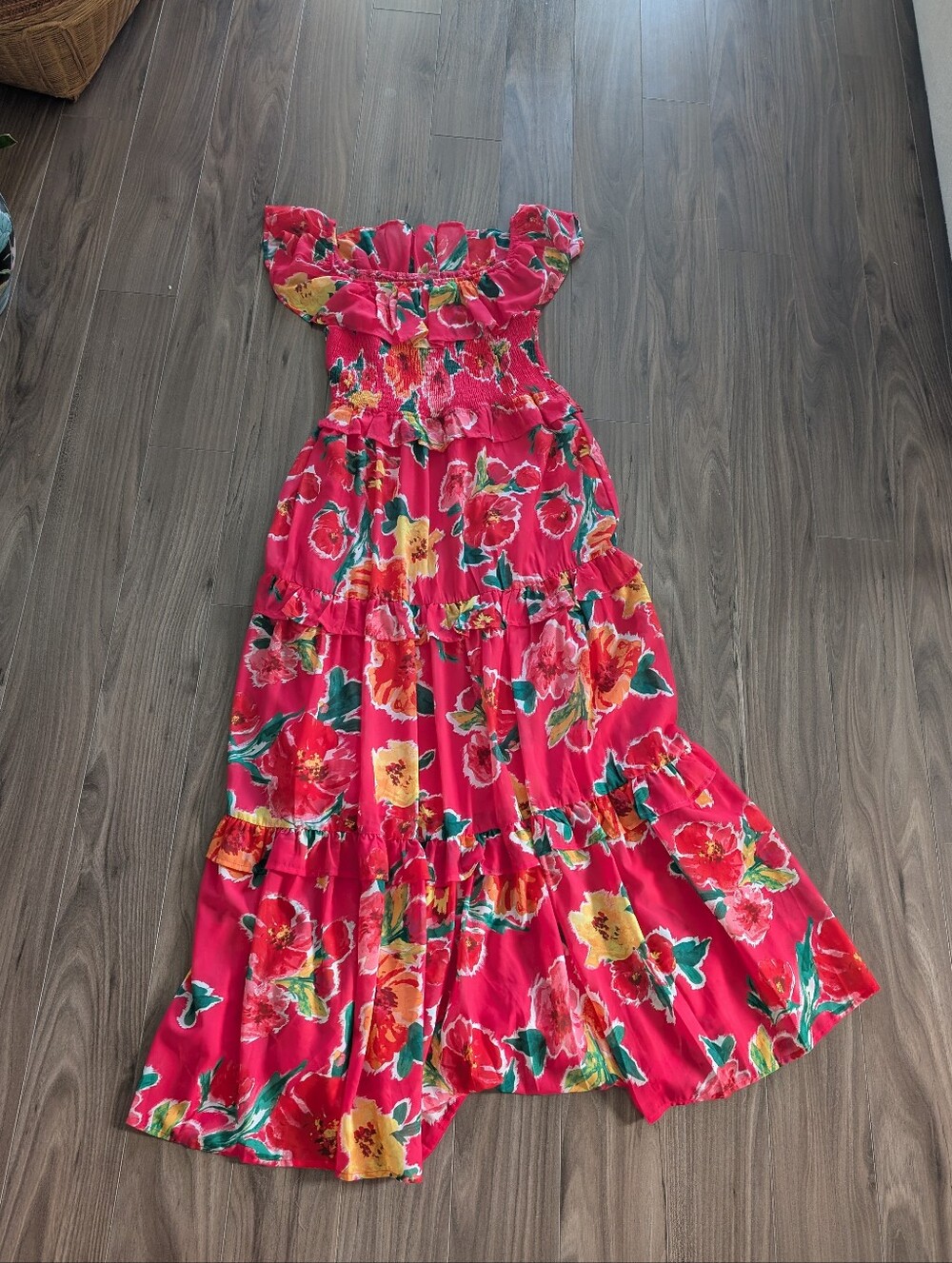 Flying Tomato Hot Pink Floral Sundress Maxi Length (Size Medium)
